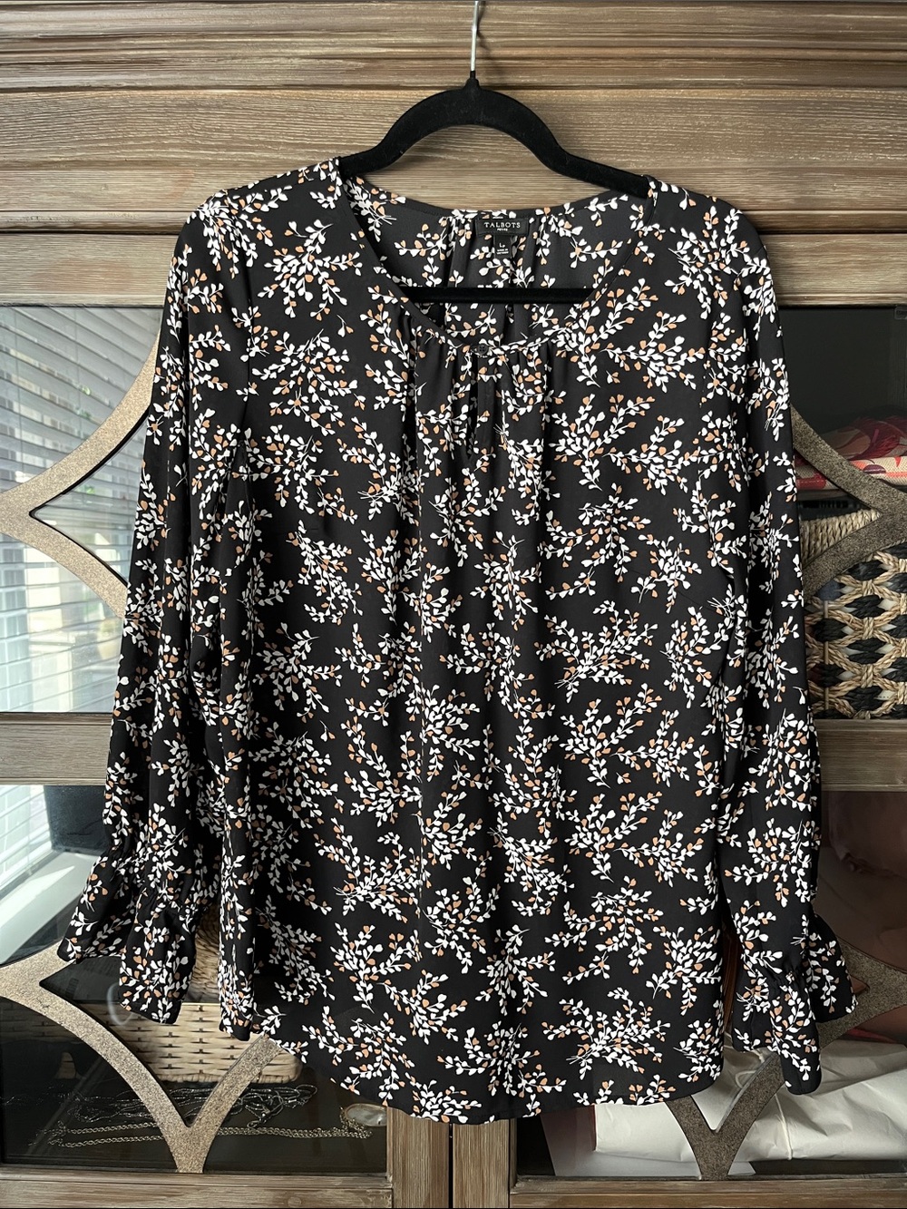 Talbots Black Floral Blouse